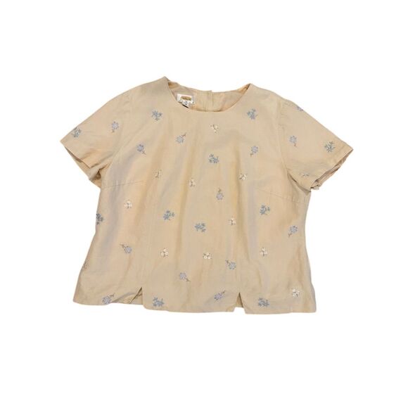 Vintage Talbots Women's Plus 16W Buttery Yellow Floral Embroidered Blouse - Picture 1 of 10